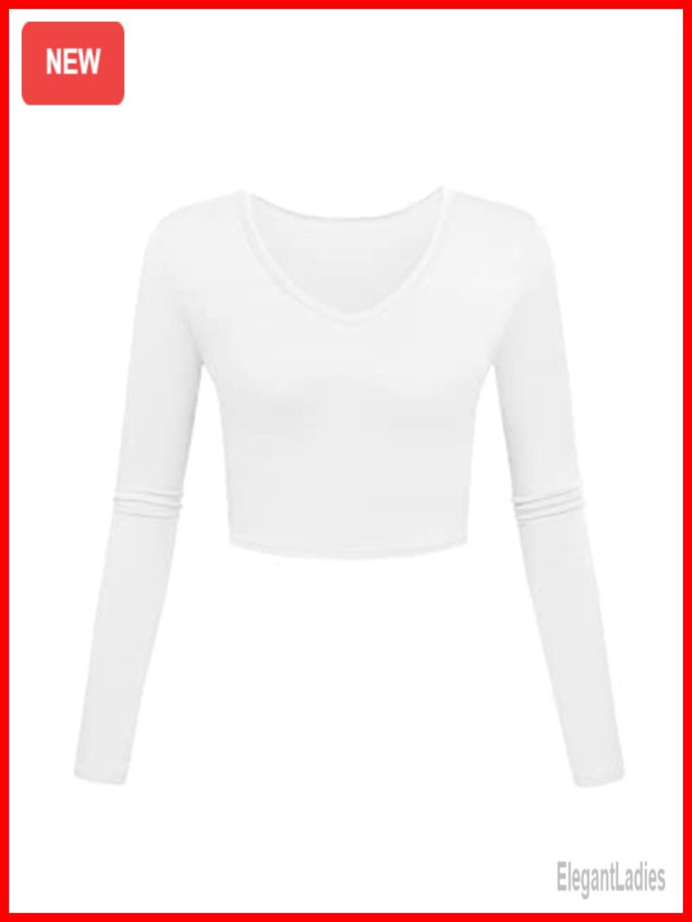 V Neck Crop Top Long Sleeve Slim Fit Base Layer Women's Shirt